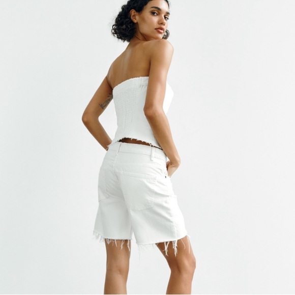 NWT Zara White Denim Button Strapless Top - Picture 3 of 8